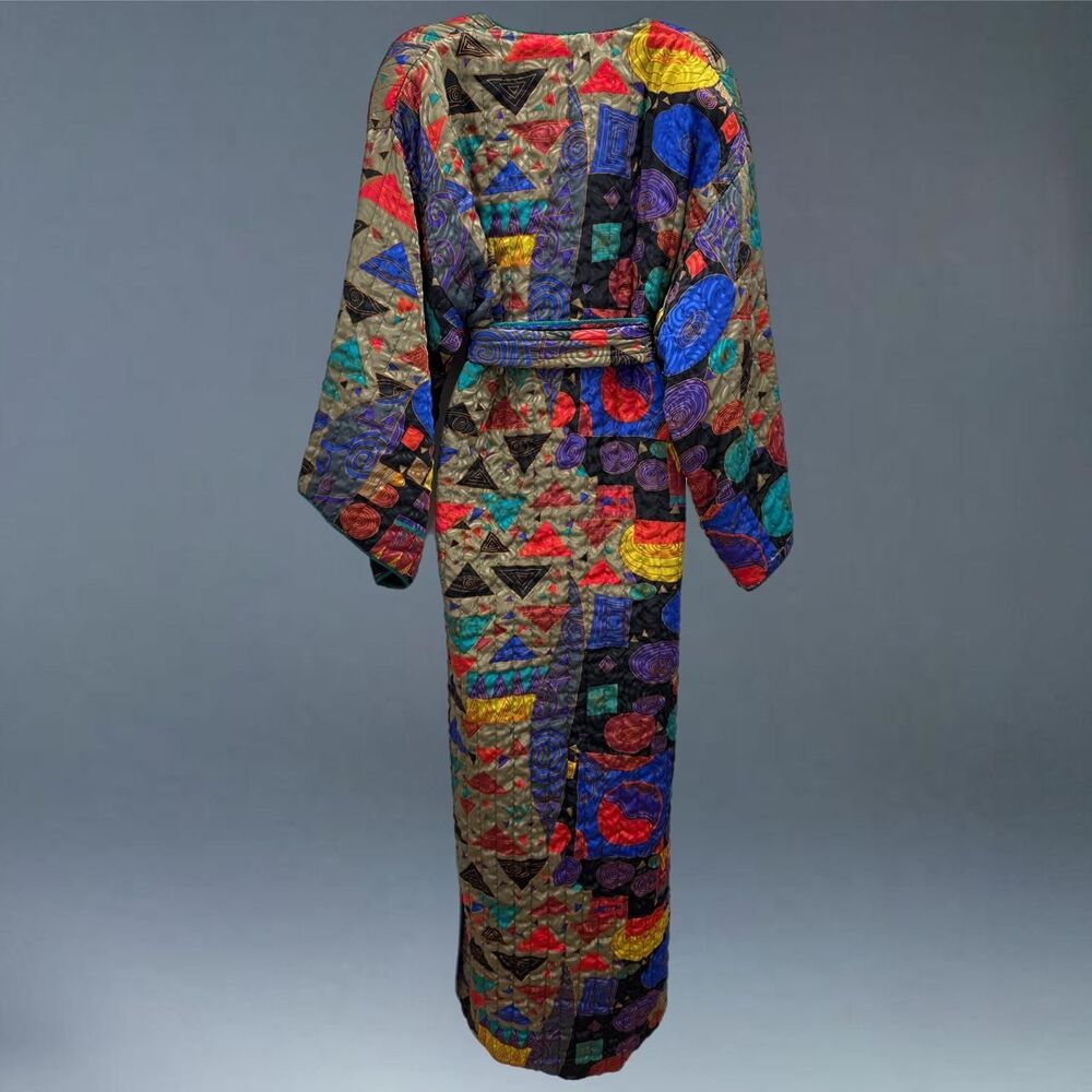 Mary McFadden Collection I Quilted Robe Kimono Dress Abstract Patchwork M - Picture 3 of 8